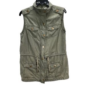 Altar'd State Vest Womens Small Olive Green Utility Zip Snap Pockets Gorpcore